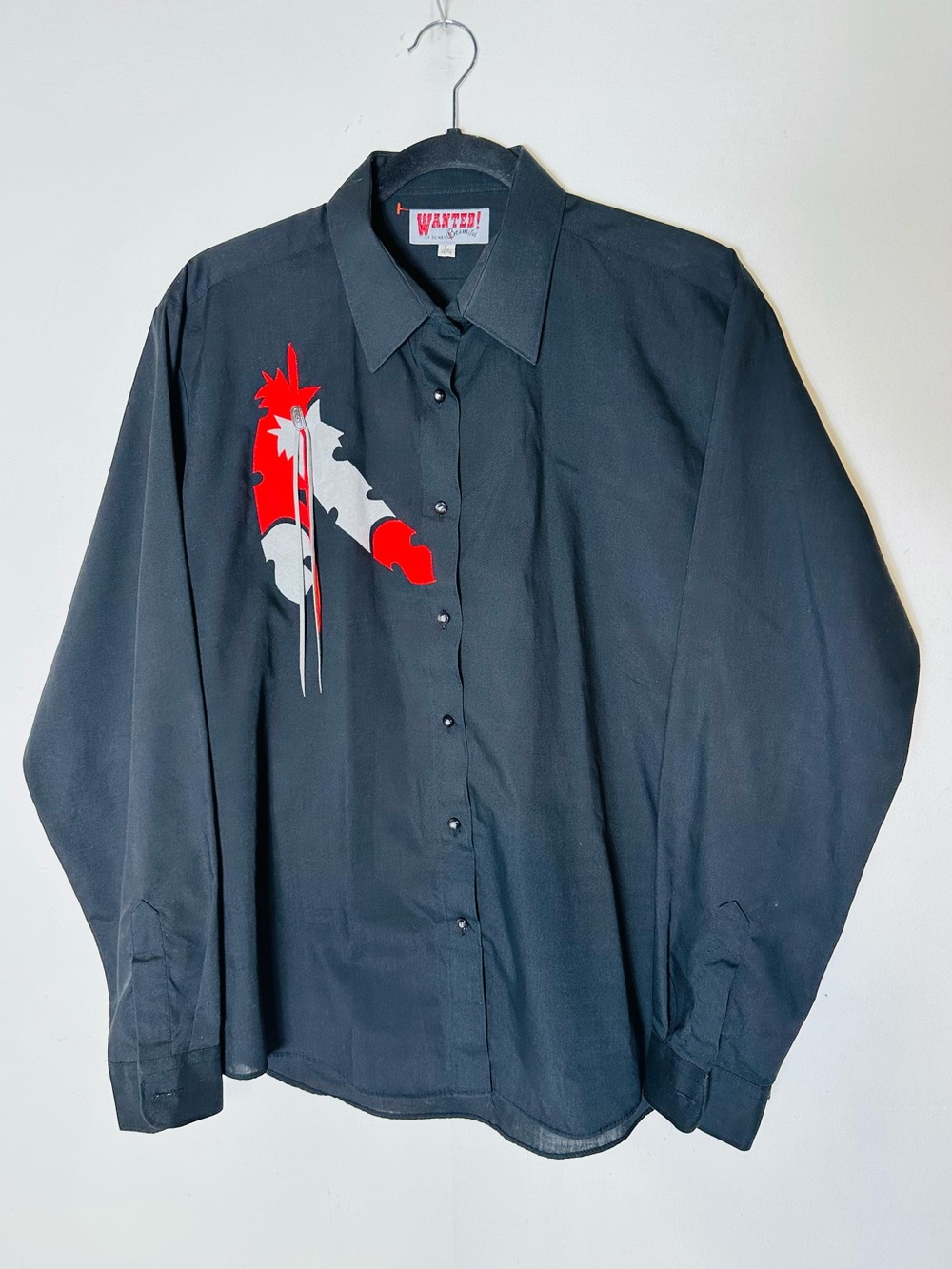 Vintage Wanted by Beads Beautiful Western Feather Beaded Shirt Black L Rodeo